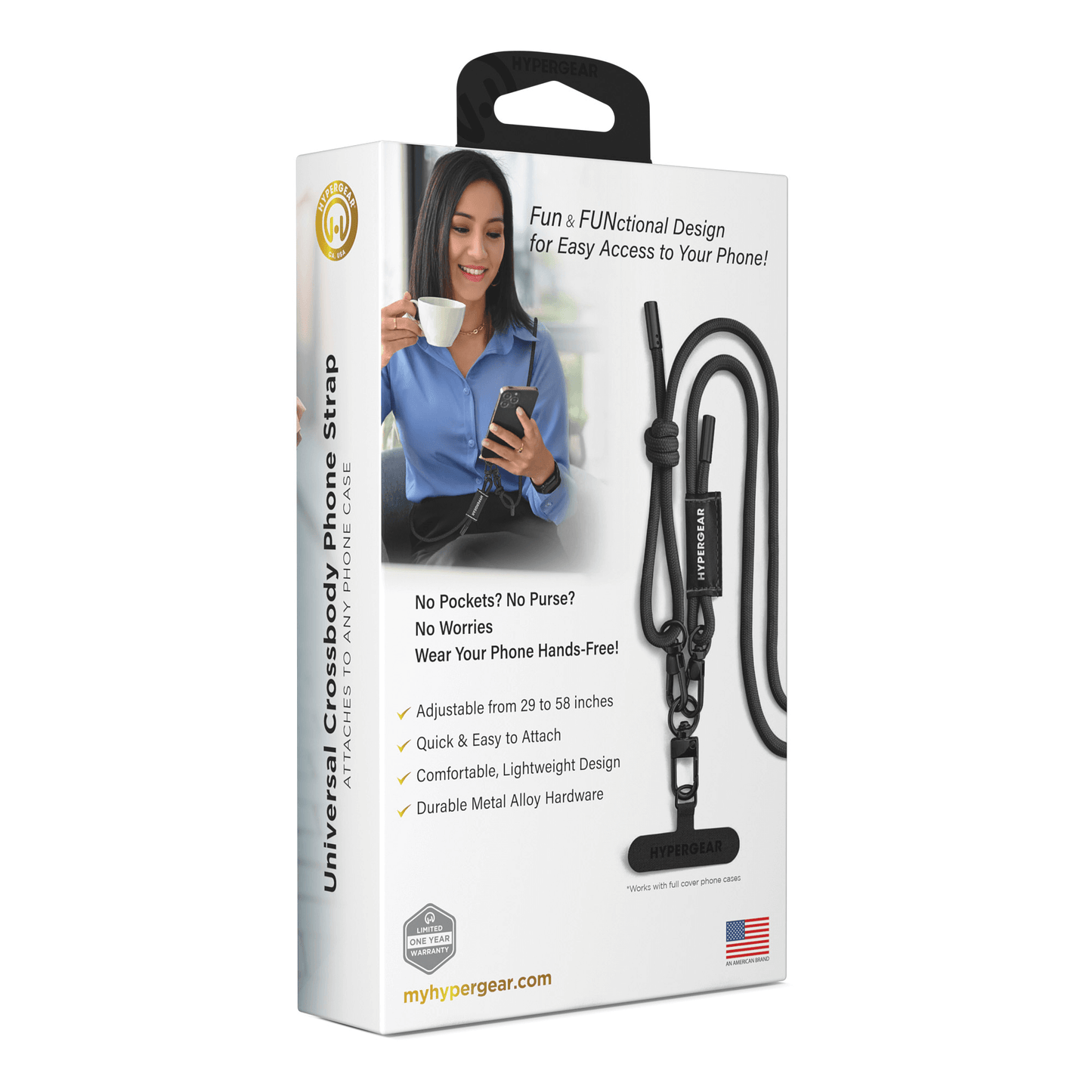 HyperGear TECHcessories Black Braided Rope Universal Crossbody Phone Strap