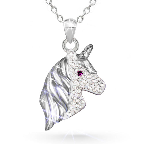 Cubic Zirconia Silver Unicorn Necklace for Girls Crystal Pendant Jewelry with Gift Box, 18 inch