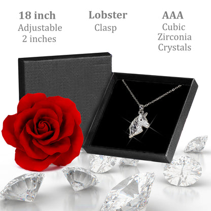 Cubic Zirconia Silver Unicorn Necklace for Girls Crystal Pendant Jewelry with Gift Box, 18 inch
