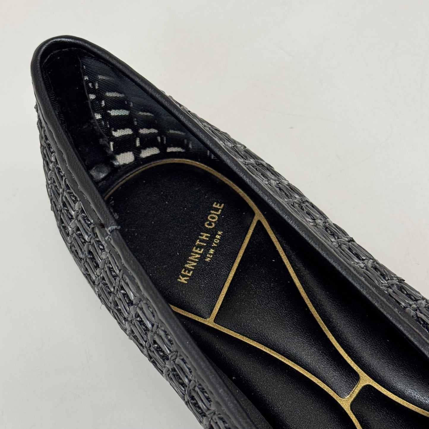 KENNETH COLE New York Zeta Raffia Jewel Jane Flat Women's Sz 9.5 Black KL25ZMJ01