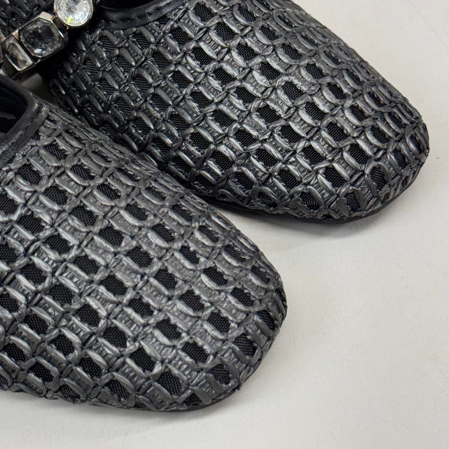 KENNETH COLE New York Zeta Raffia Jewel Jane Flat Women's Sz 10 Black KL25ZMJ01