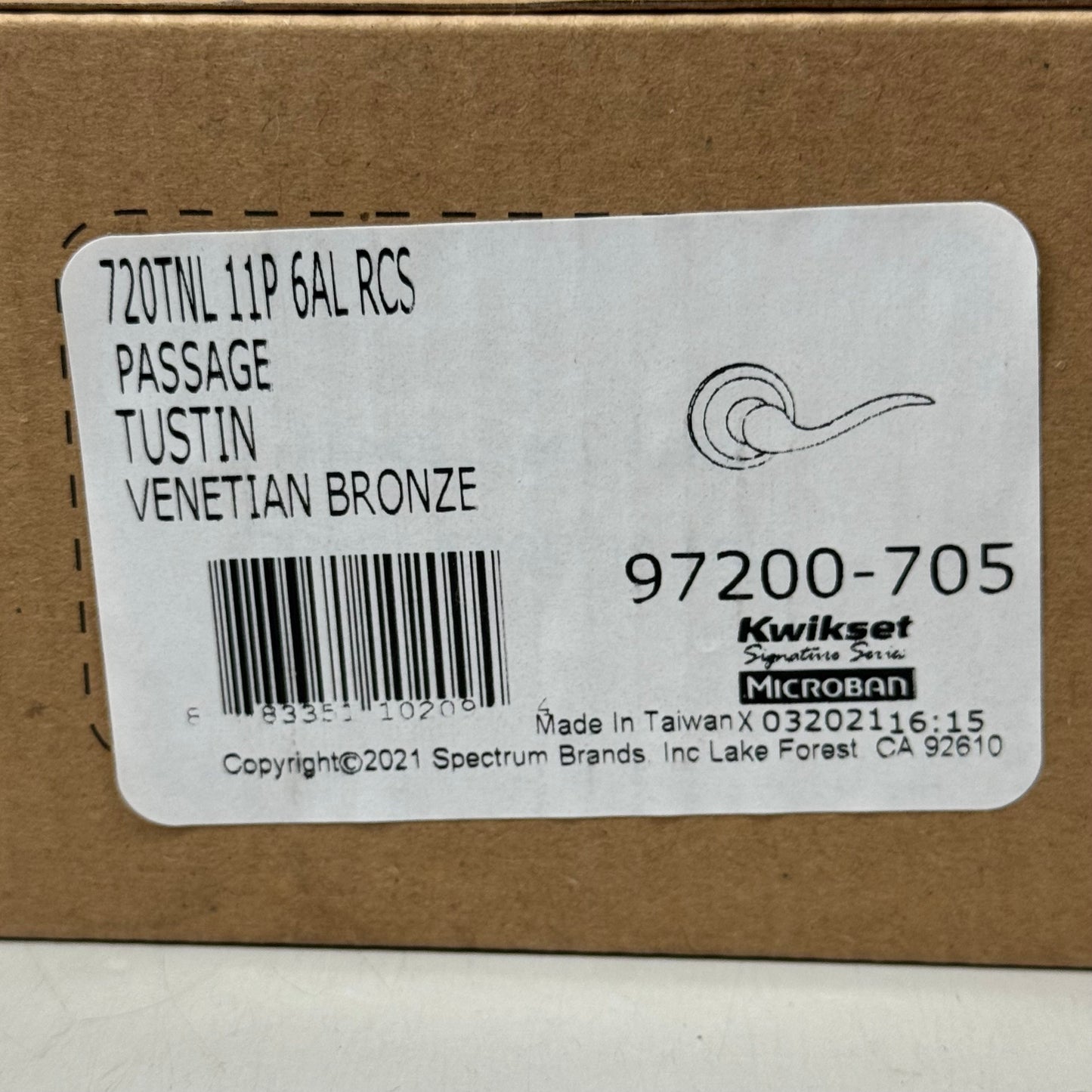 KWIKSET Tustin Passage Lever Door Handle Venetian Bronze 720TNL 11P 6AL RCS