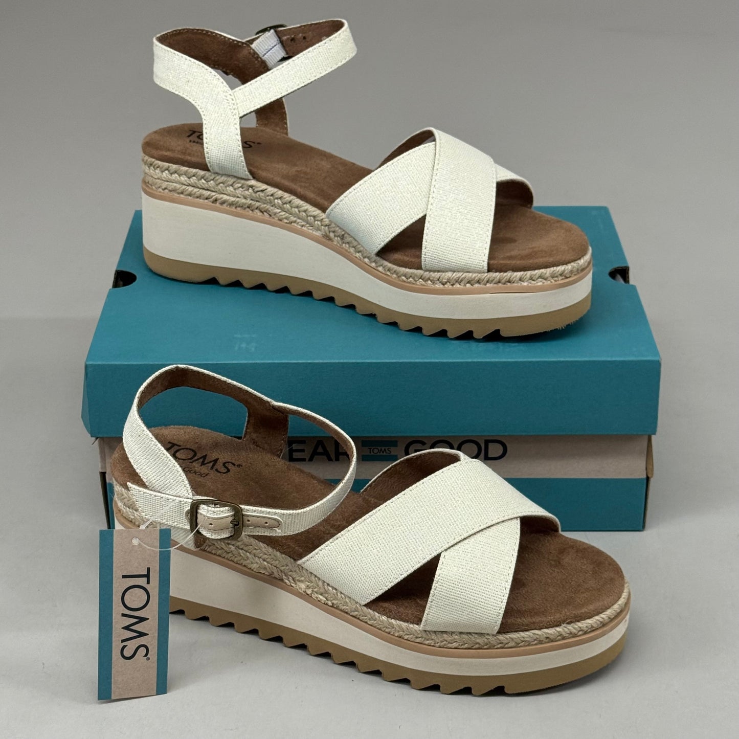 TOM'S Noelani Platform Wedge Sandals Women's Sz 8 EU38.5 Natural/Gold  10022418