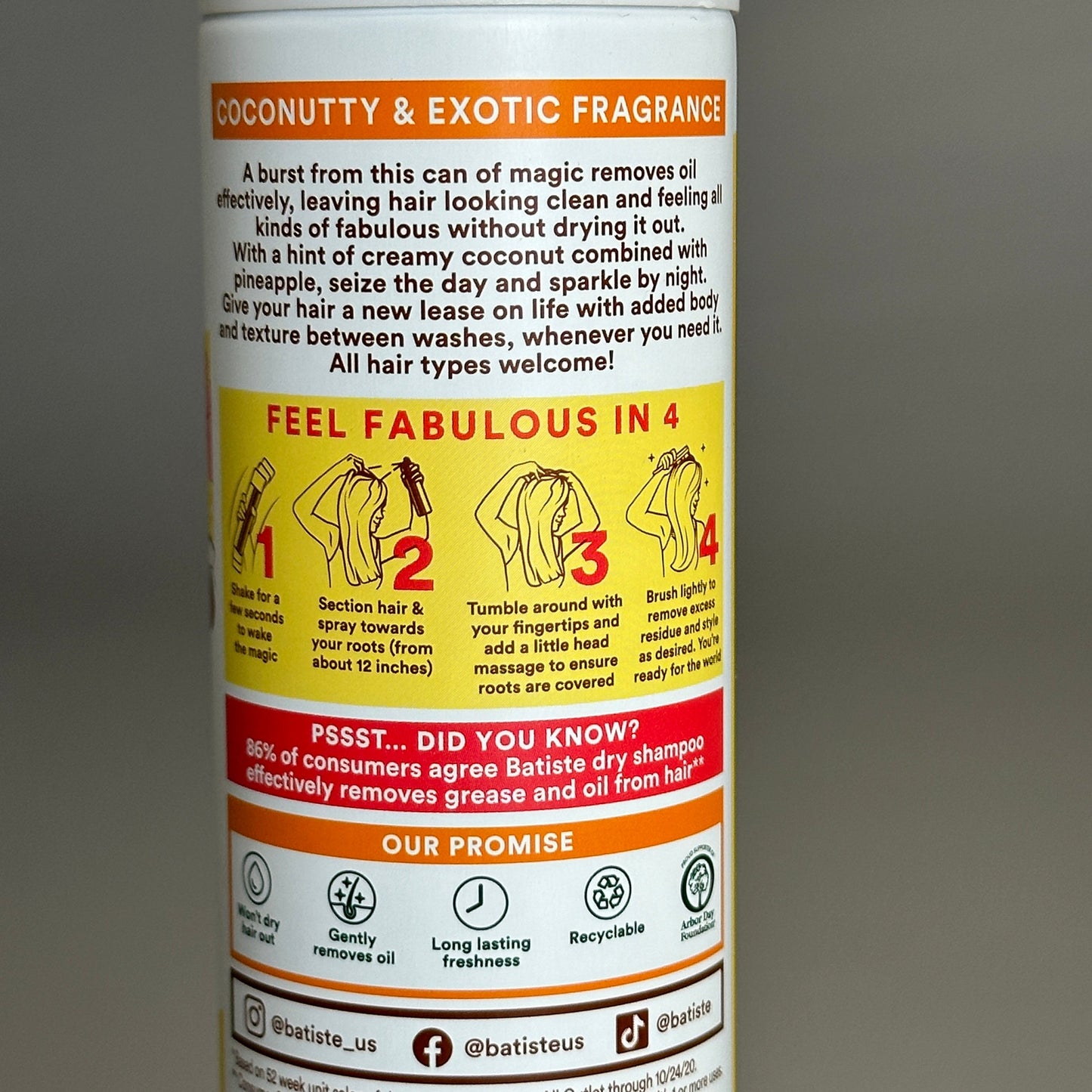 BATISTE Dry Shampoo (5-PACK) TROPICAL Exotic Coconut Instant Hair Refresh 4.23 OZ.