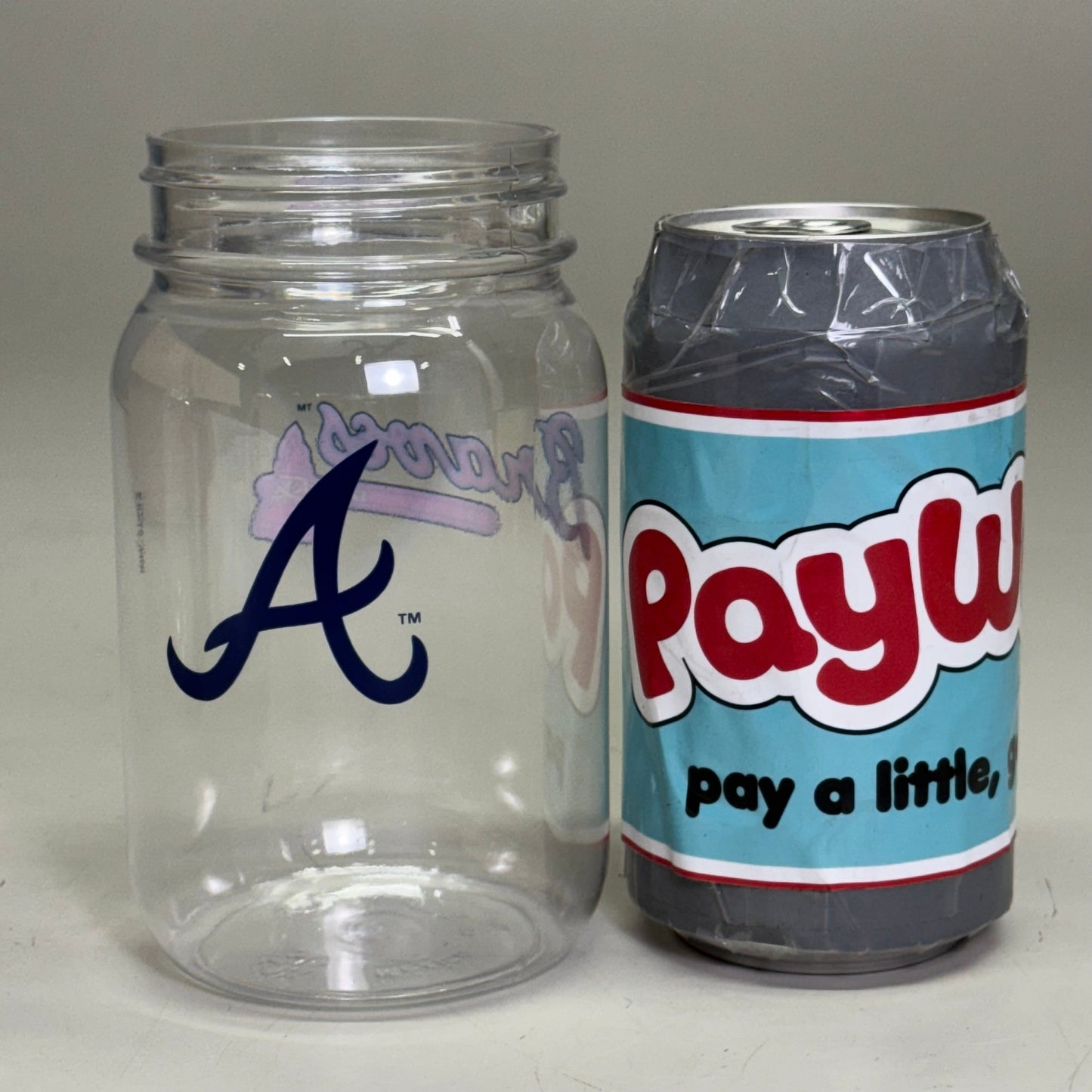 WHIRLEY (48 PACK) Mason Jar 16oz Pet Atlanta Braves Sz 5.5” H x 2.5” D DE 980