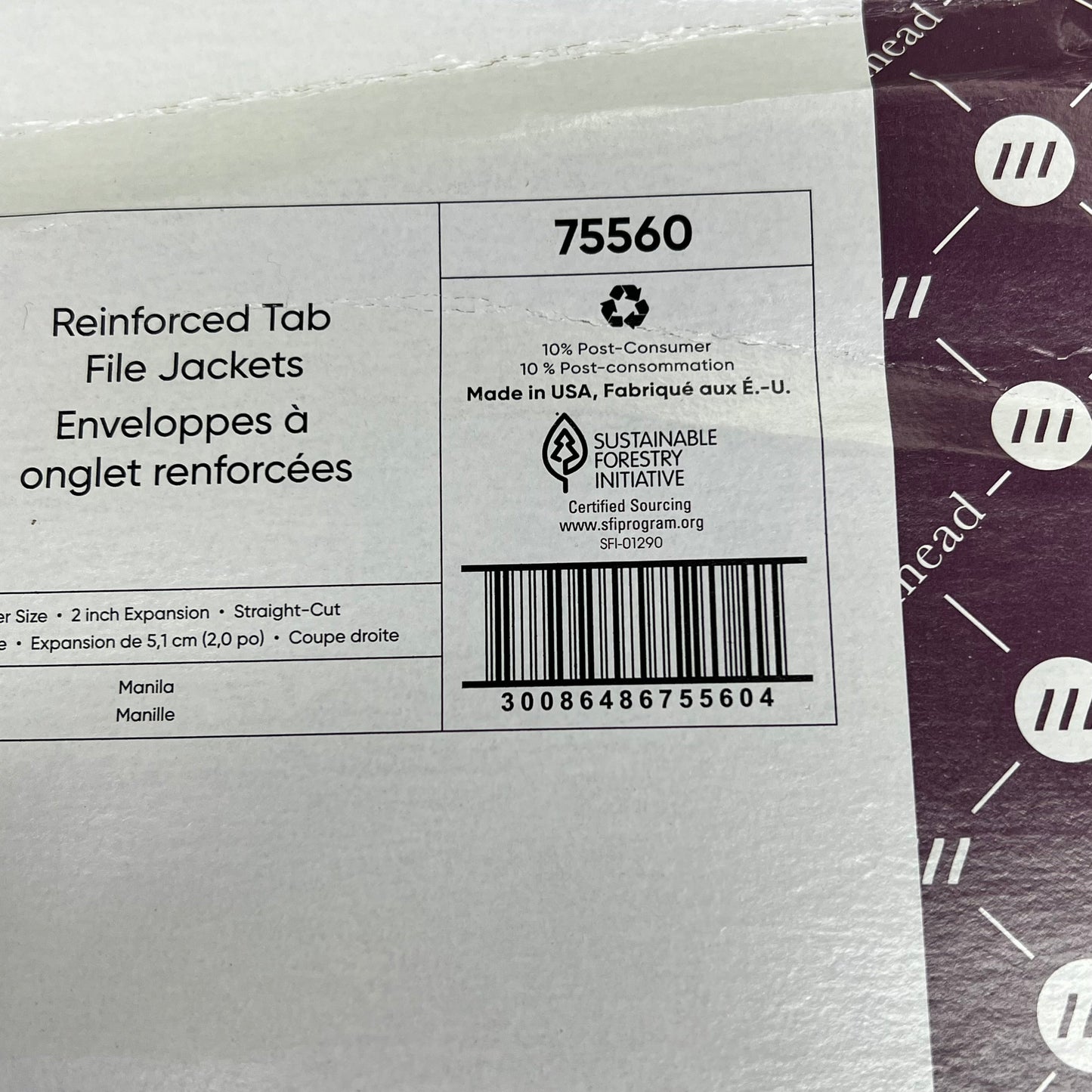 SMEAD (50 PACK) Reinforced Tab File Jackets Letter Sz 2" Expansion Manila  75560