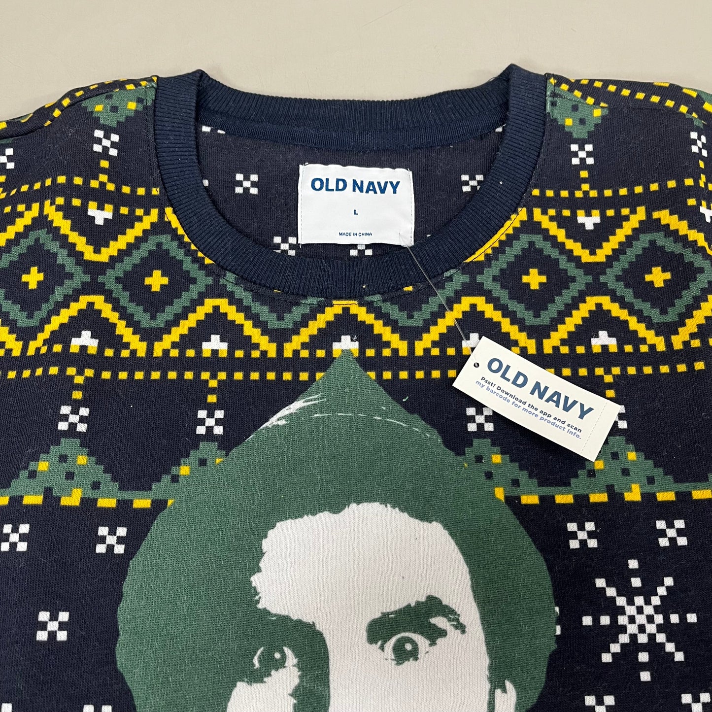 OLD NAVY Men's Christmas Holiday Buddy the Elf Crewneck Sweatshirt Sz L Navy/Green 572579-00-1