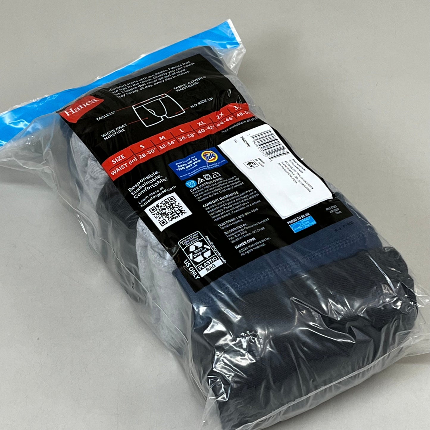 HANES (6 PACK!) Men's Boxer Briefs Sz 2XL 44-46" Black/Blue/Grey 7460P6