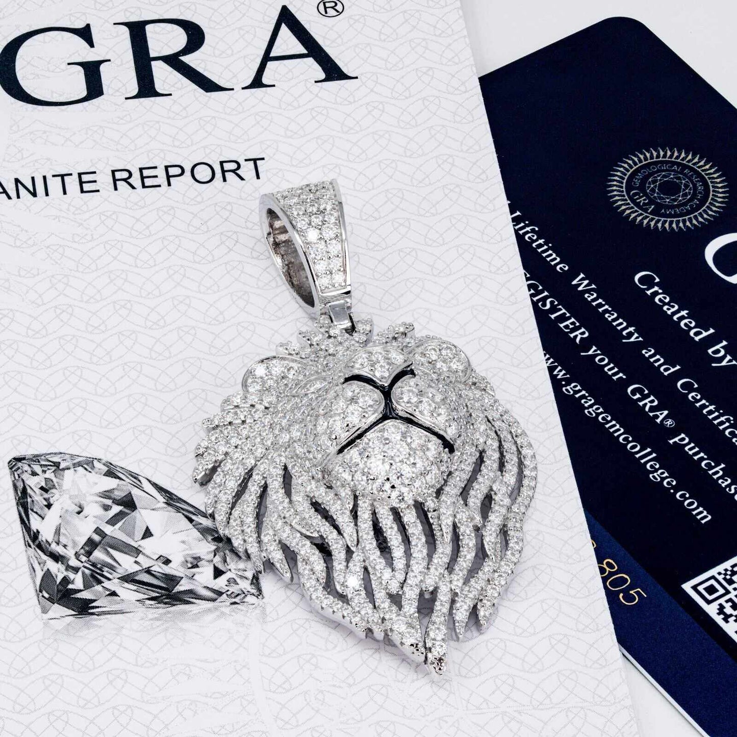 Moissanite Lion Head Pendant in 925 Sterling Silver