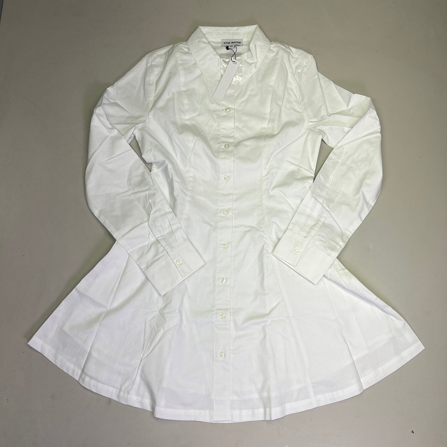 STEVE MADDEN Fit & Flare Shirt Dress Long Sleeve Button Cuff Women's Sz XL Cloud