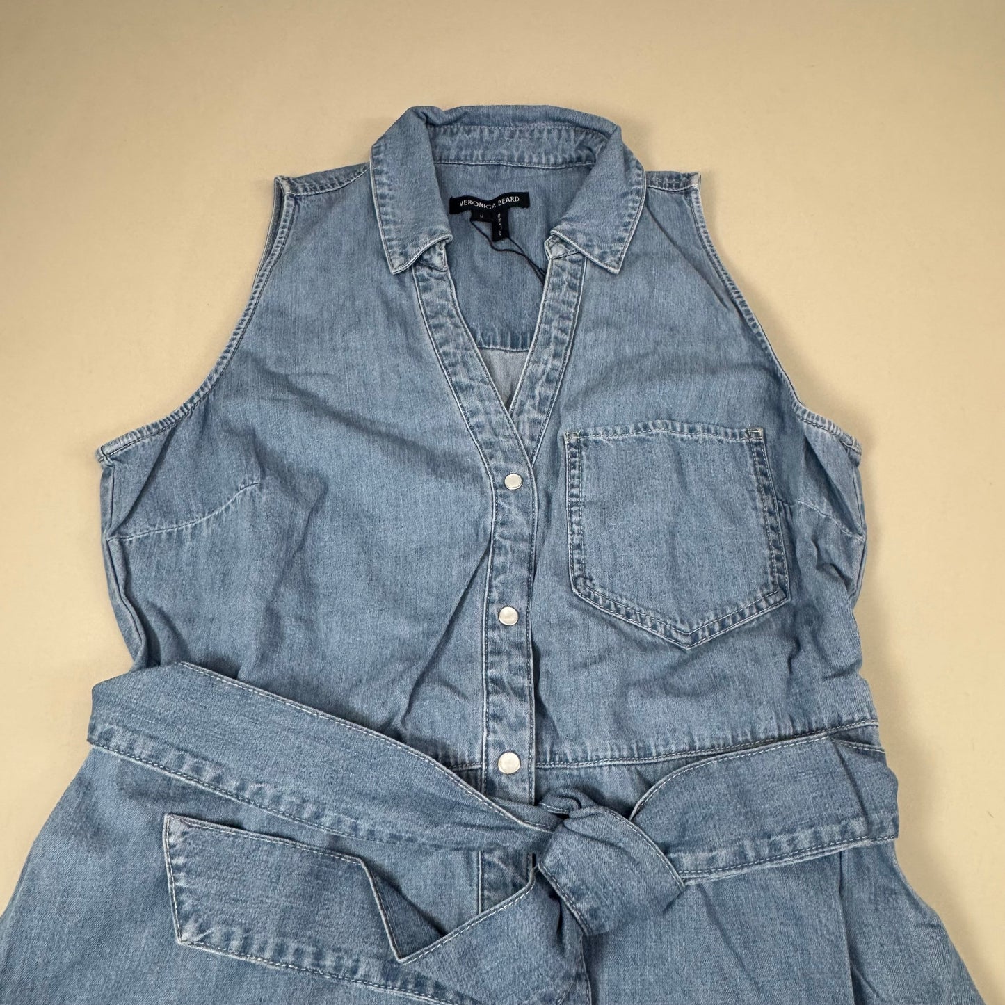 VERONICA BEARD Jeans Edwina Sleeveless Midi Dress Sz-12 Iceberg J24067101287IC