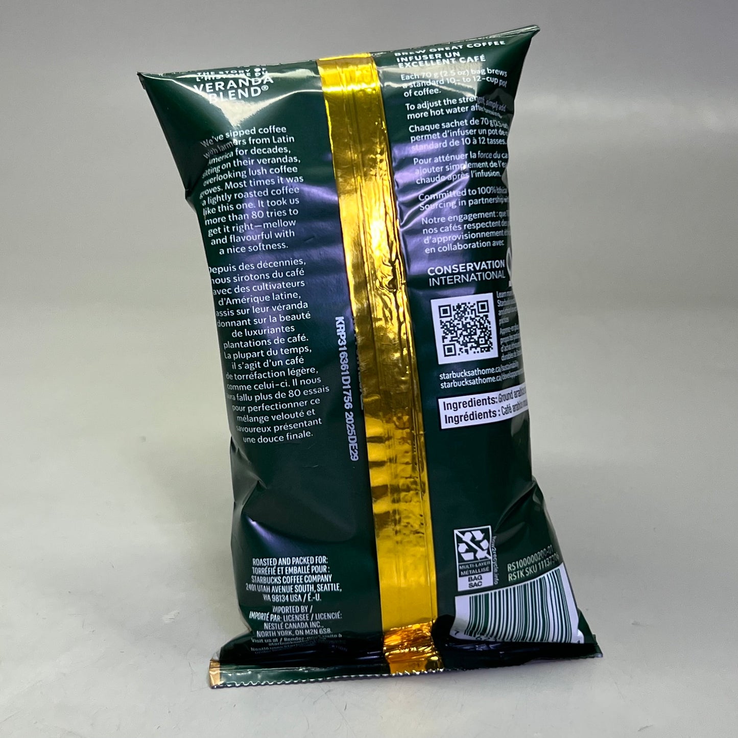 STARBUCKS (18 PACK) Veranda Blend Ground Coffee, Blonde Roas 2.5 oz Green 11137306 BB 12/25