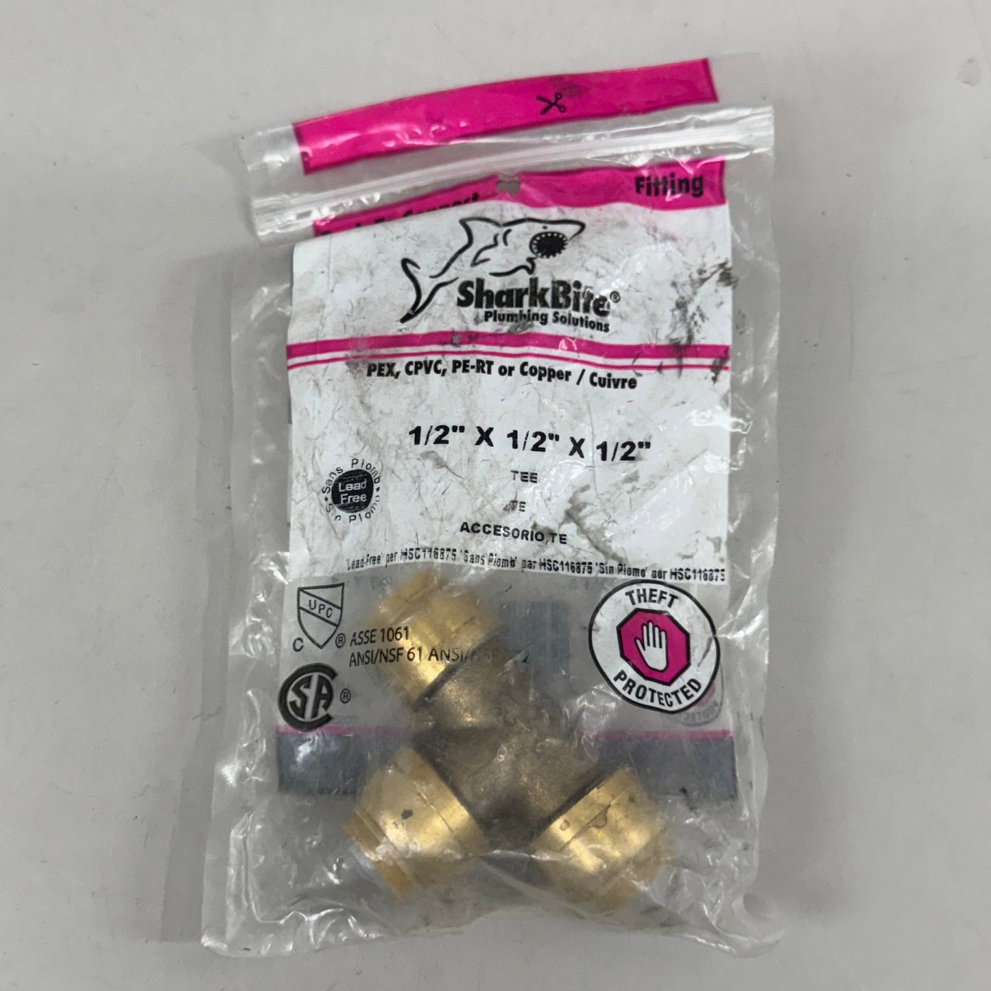 SHARKBITE Push To Connect Tee 1/2"x1/2"x1/2" Brass U362LFA