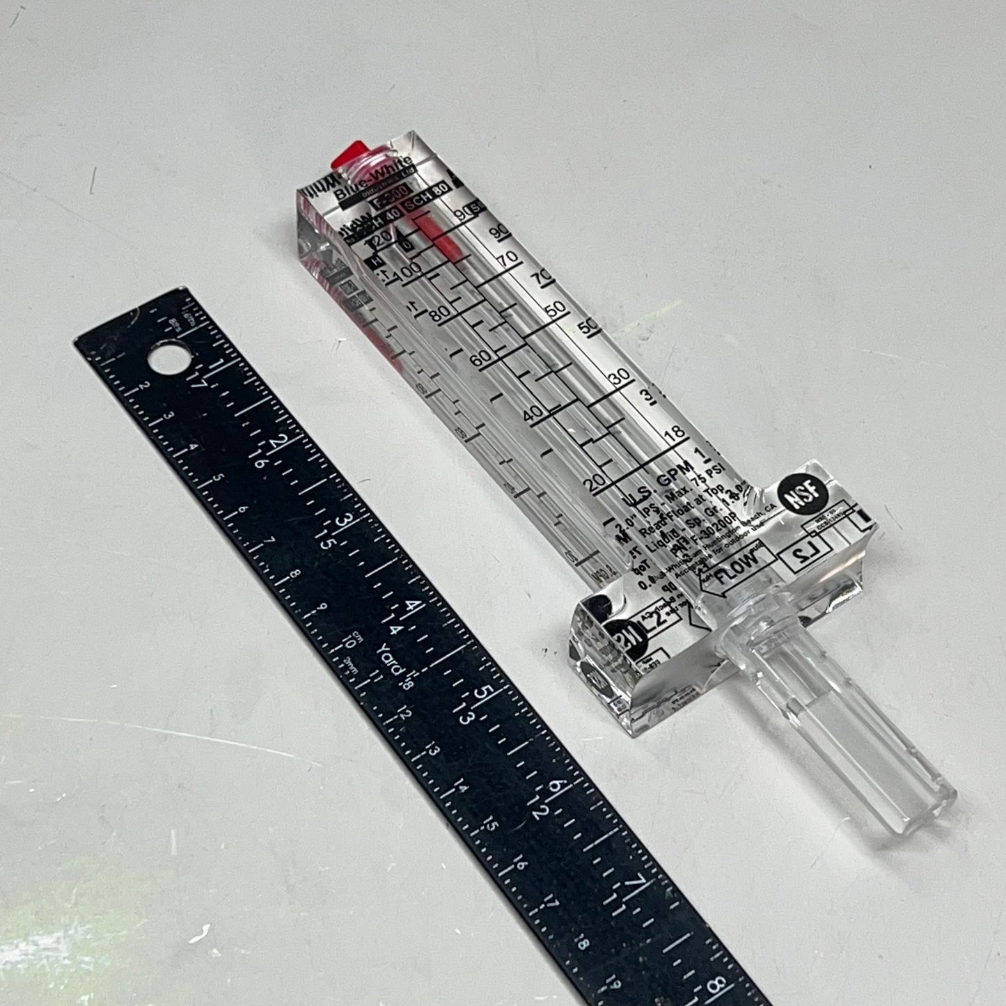BLUE-WHITE Acrylic Flow Meter Stainless Steel Float Material 2.00" F302200P