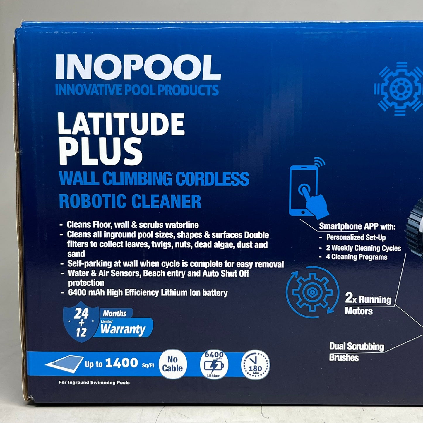 INOPOOL Wall Climbing Cordless Robotic Cleaner 1400 sq/ft, Blue LATITUDE PLUS