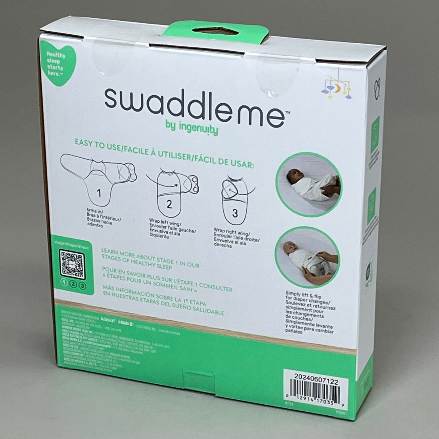 INGENUITY (3 pack) Swaddle me swaddles with Easy-Change 100% Cotton