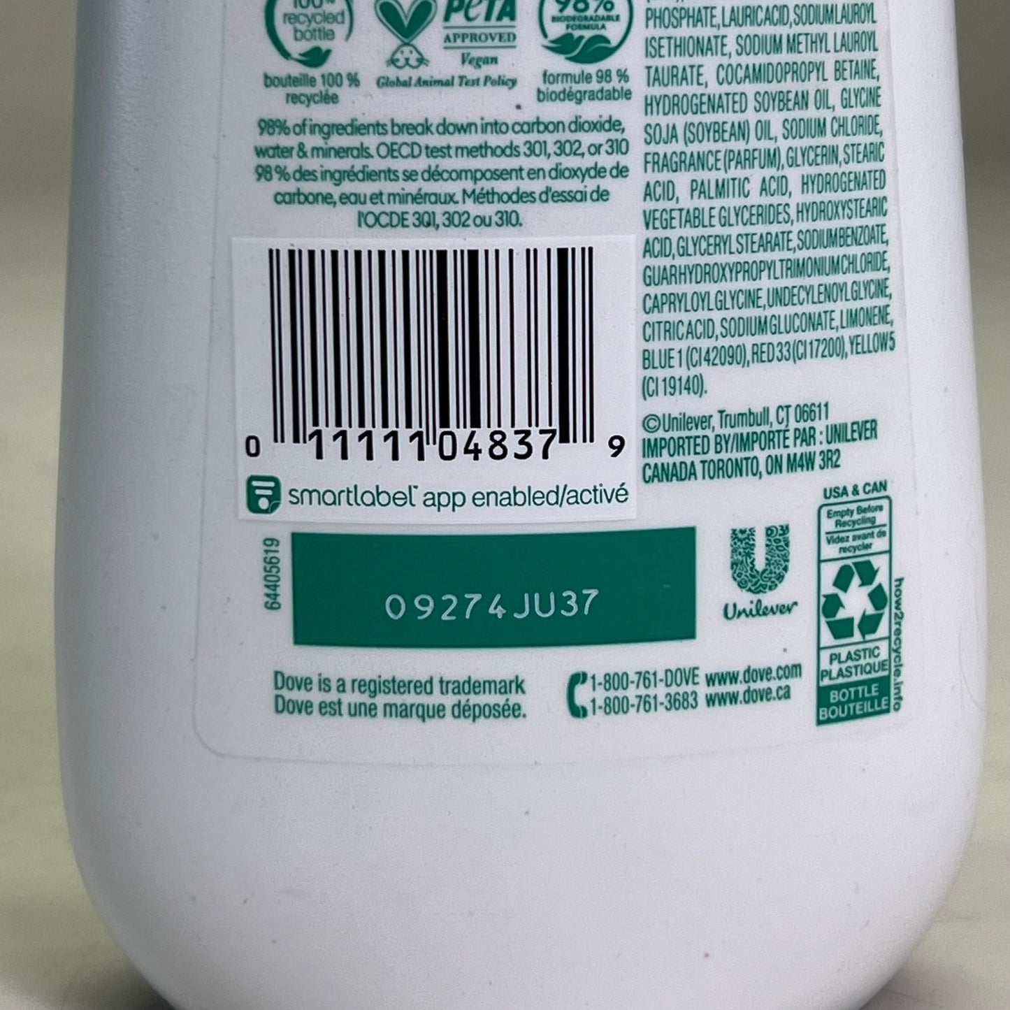 DOVE (2 PACK) Pepper Mint Bark Body Wash 20 fl oz White