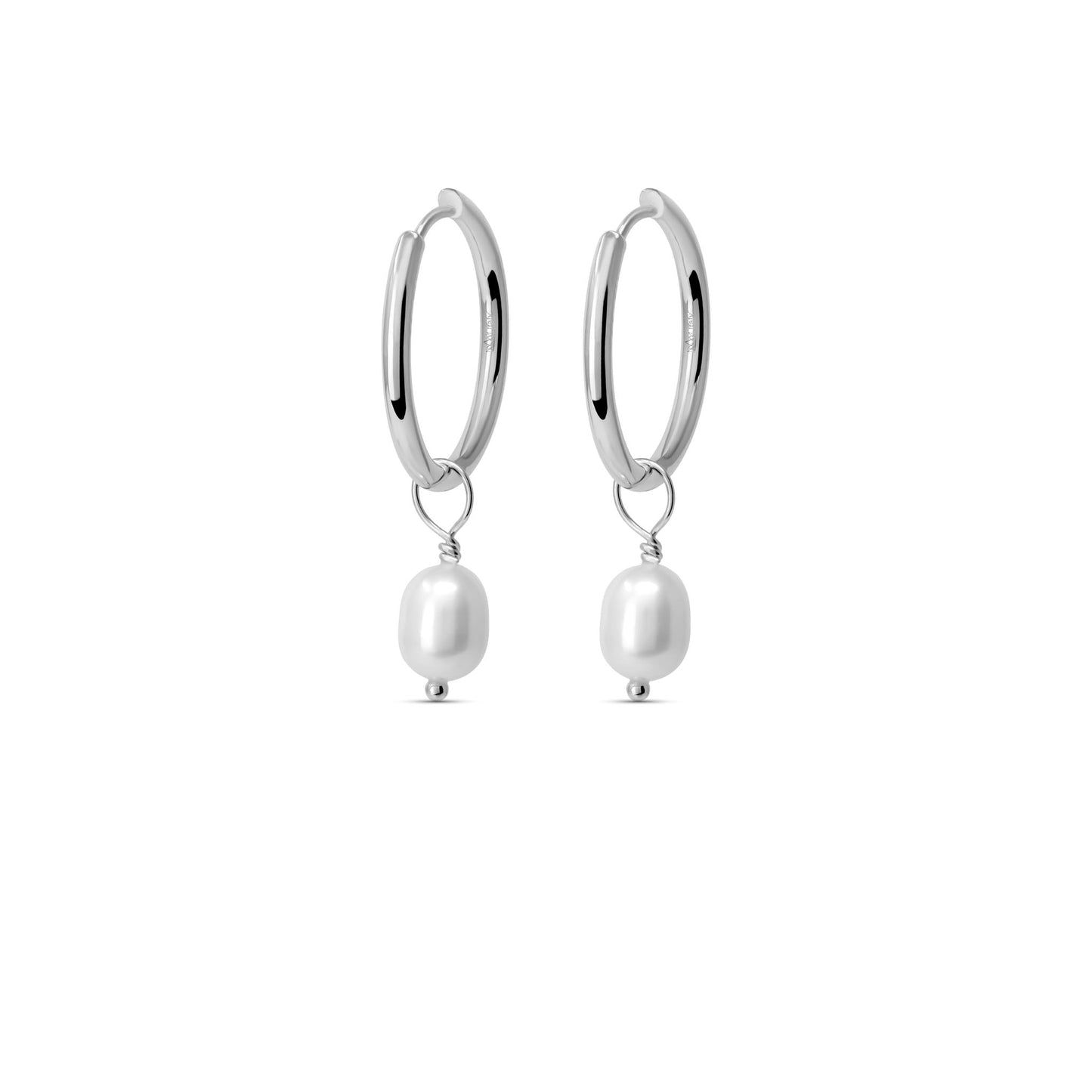 Pearl Hoops Dangle Earrings in 925 Sterling Silver
