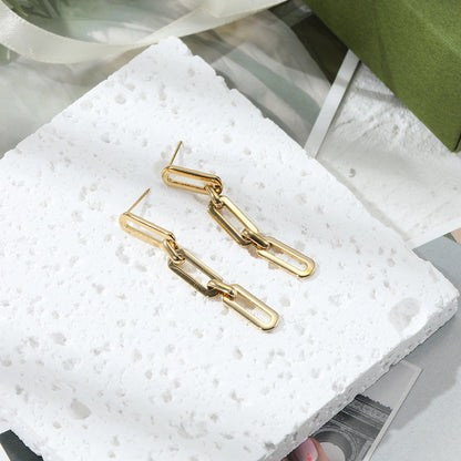 Cuba Chain Link Gold Plated Stainless Steel Earring with Gift Pouch
