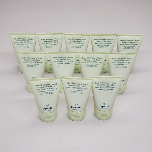 PIPETTE (12 Pack) Tear Free Baby Shampoo + Wash Fragrance Free 1.69 fl oz