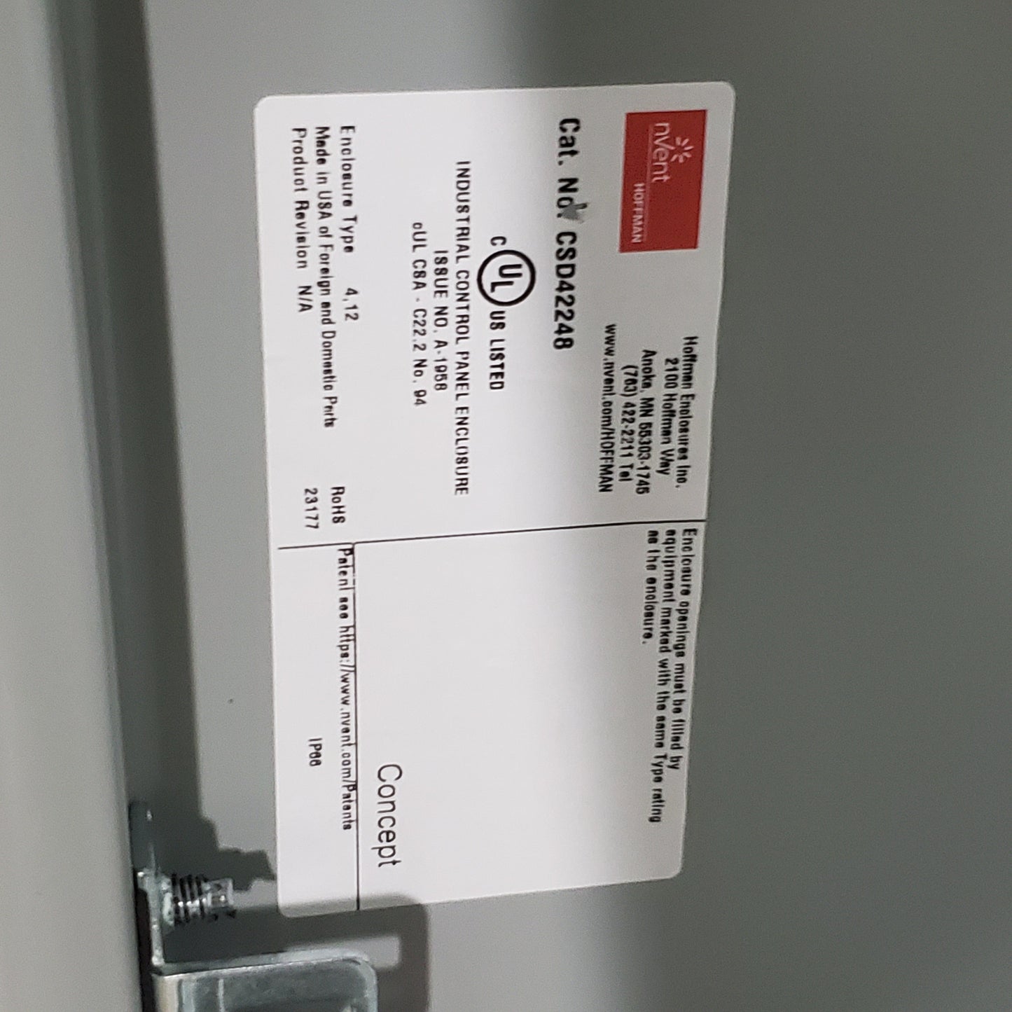 NVENT HOFFMAN Wall Mount Metal Enclosure Sz 24” W x 42” Lx 6.5” H Grey CSD42248
