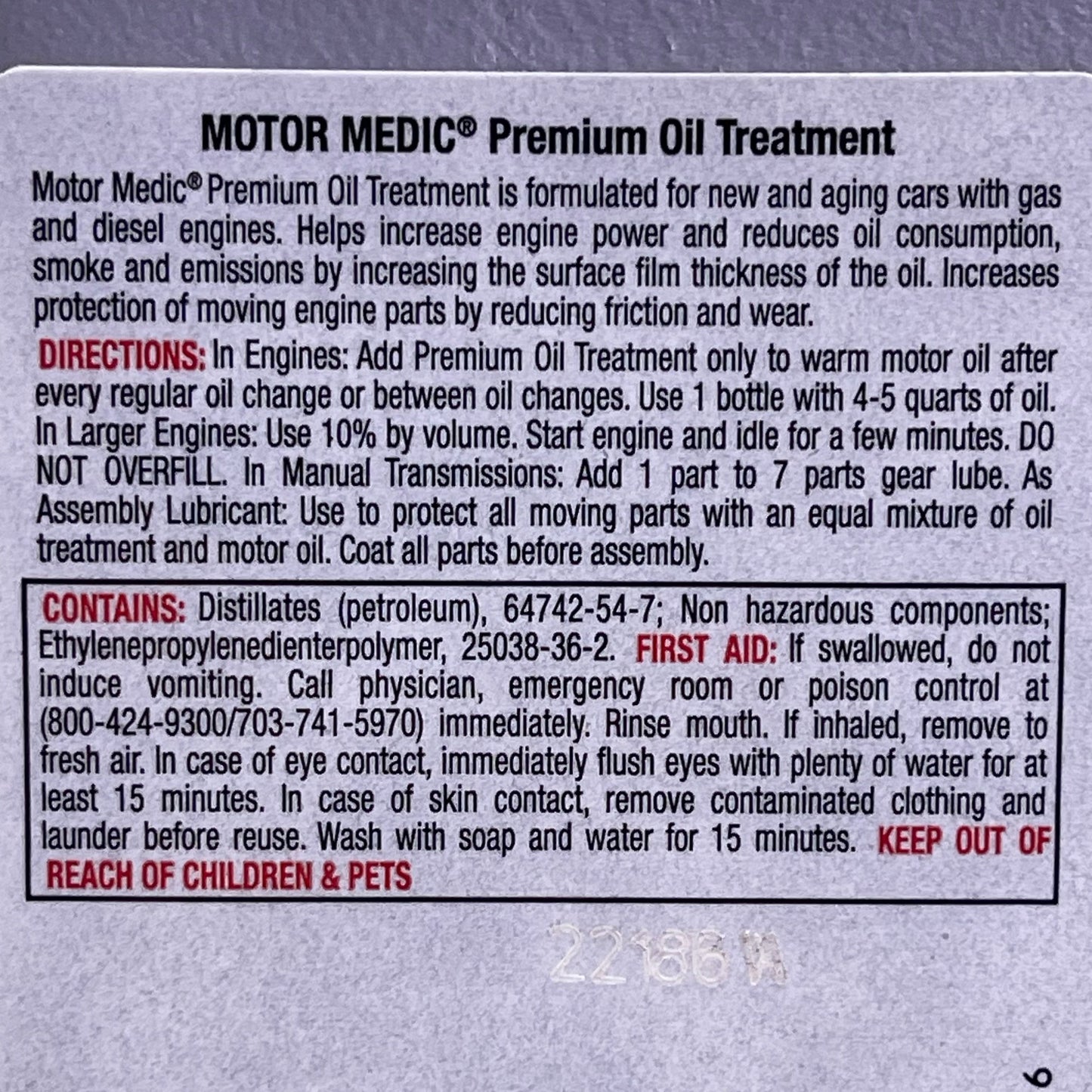 MOTOR MEDIC (12 PACK) Premium Oil Treatment 15 fl oz Grey M3215