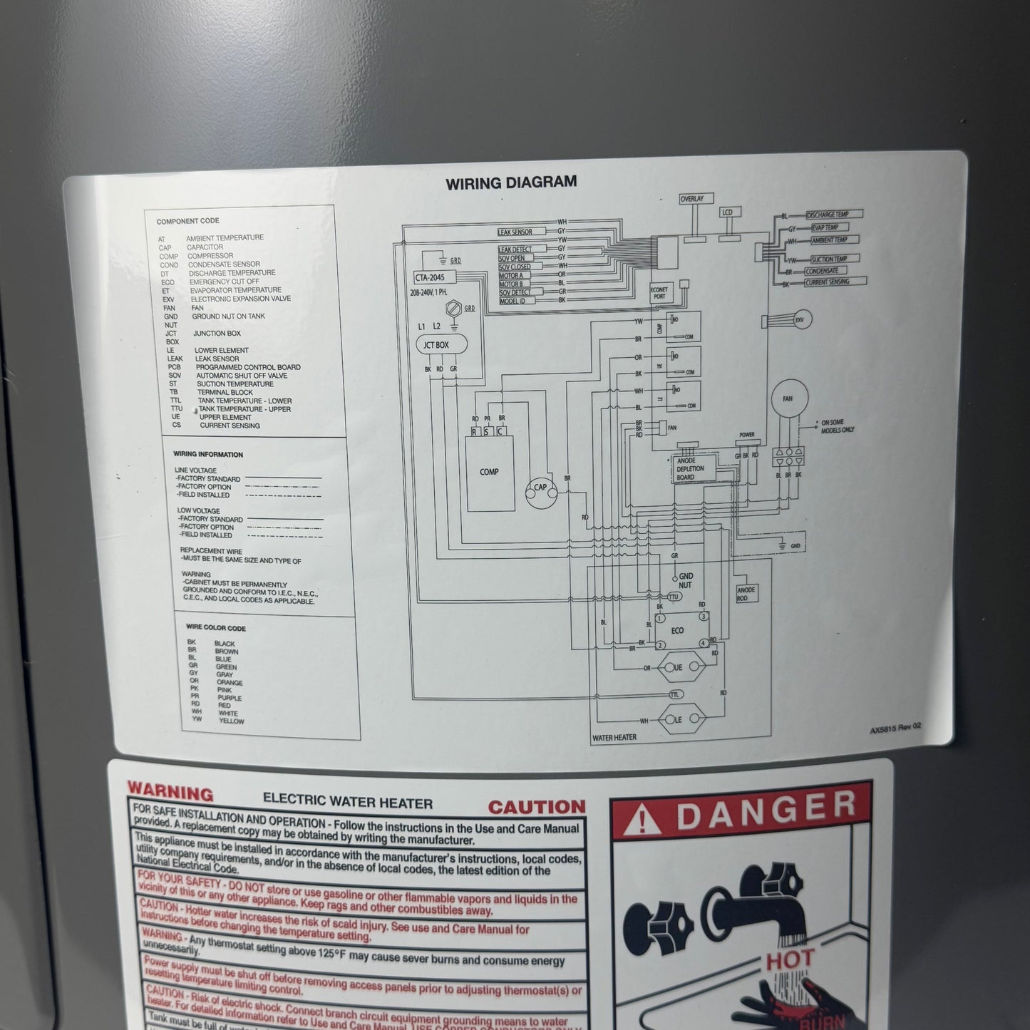 RHEEM Hybrid Electric Water Heater Sz 63” H x 24” D Grey HPLD65-1RH