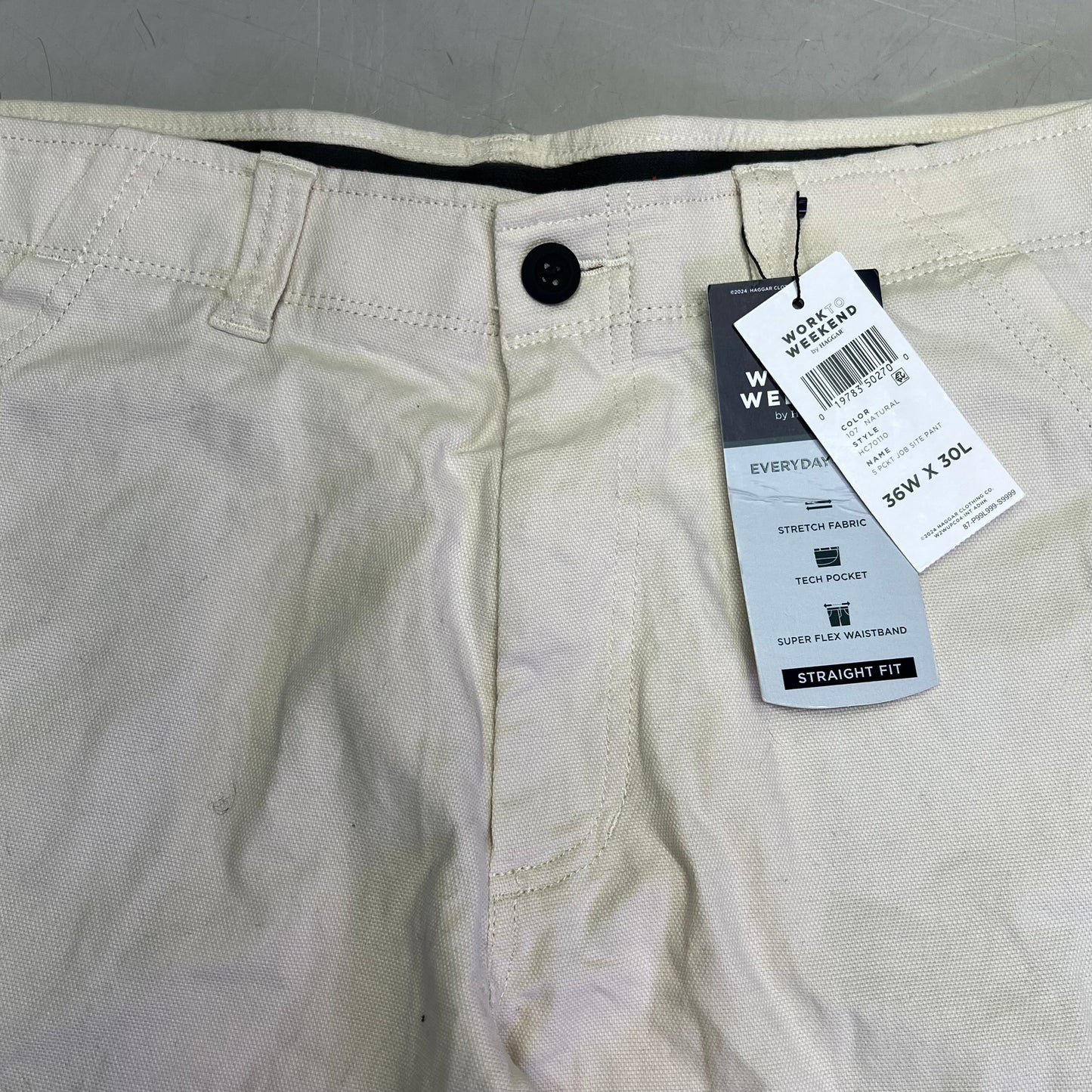 HAGGAR Work To Weekend Everyday Pant Straight Fit Men's Sz 36W X 30L 107 Natural