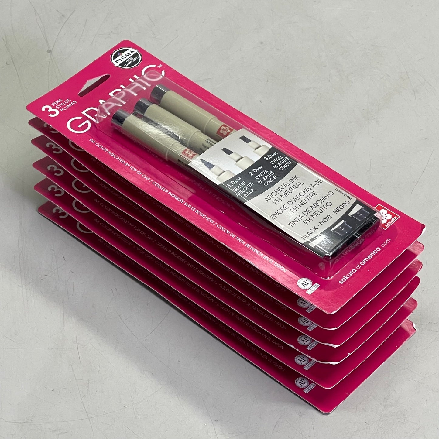SAKURA (6-PACK) Pigma Graphic Pens, Archival Ink 1mm, 2mm, 3mm Black 38881