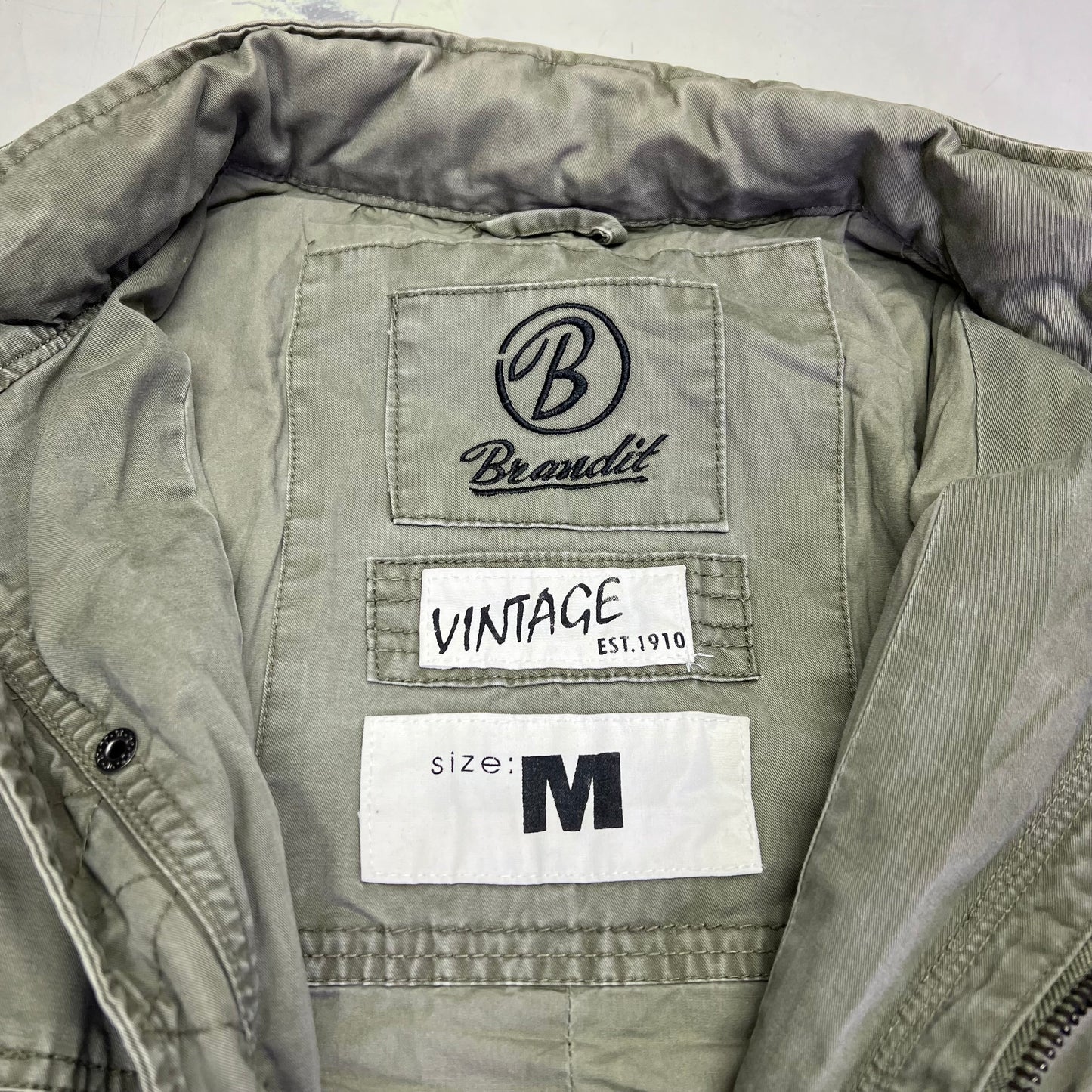 BRANDIT Military Jacket Vintage Cotton Inside & Out Men's Sz M Vintage Green