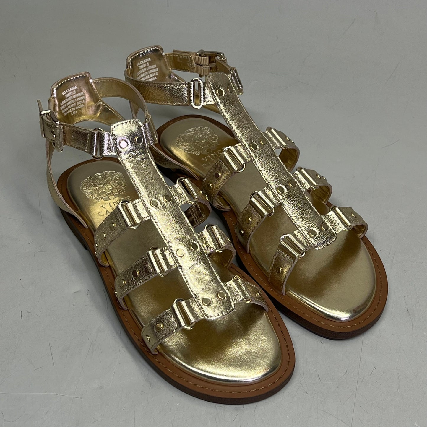 VINCE CAMUTO Leather Studded Gladiator Sandals Women's Sz 7M Egyptian Gold