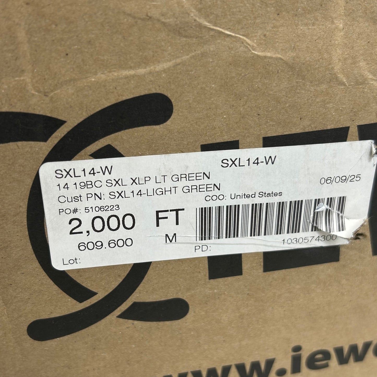 IEWC Stranded Bare Copper Primary Insulated Wire 2,000' (New Other-Slightly Damaged) Light Green SXL14-W