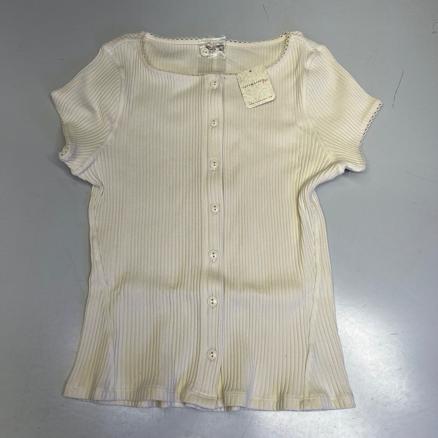 FREE PEOPLE Ribbed Cap Sleeve Most Wanted Cardi Women's Sz L Ivory 92736032
