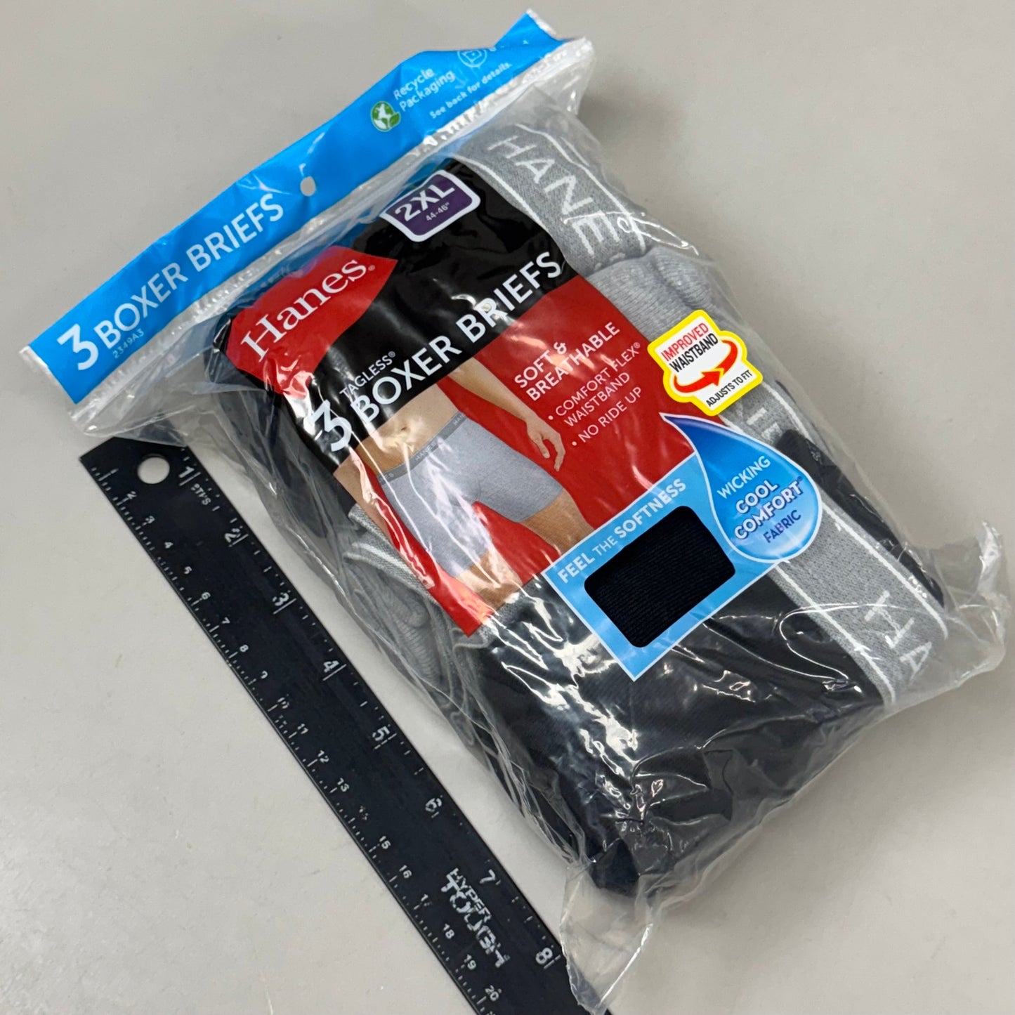 HANES (3 PACK!) Men's Cool Comfort Boxer Briefs Sz 2XL 44-46" Black/Grey 2349A3