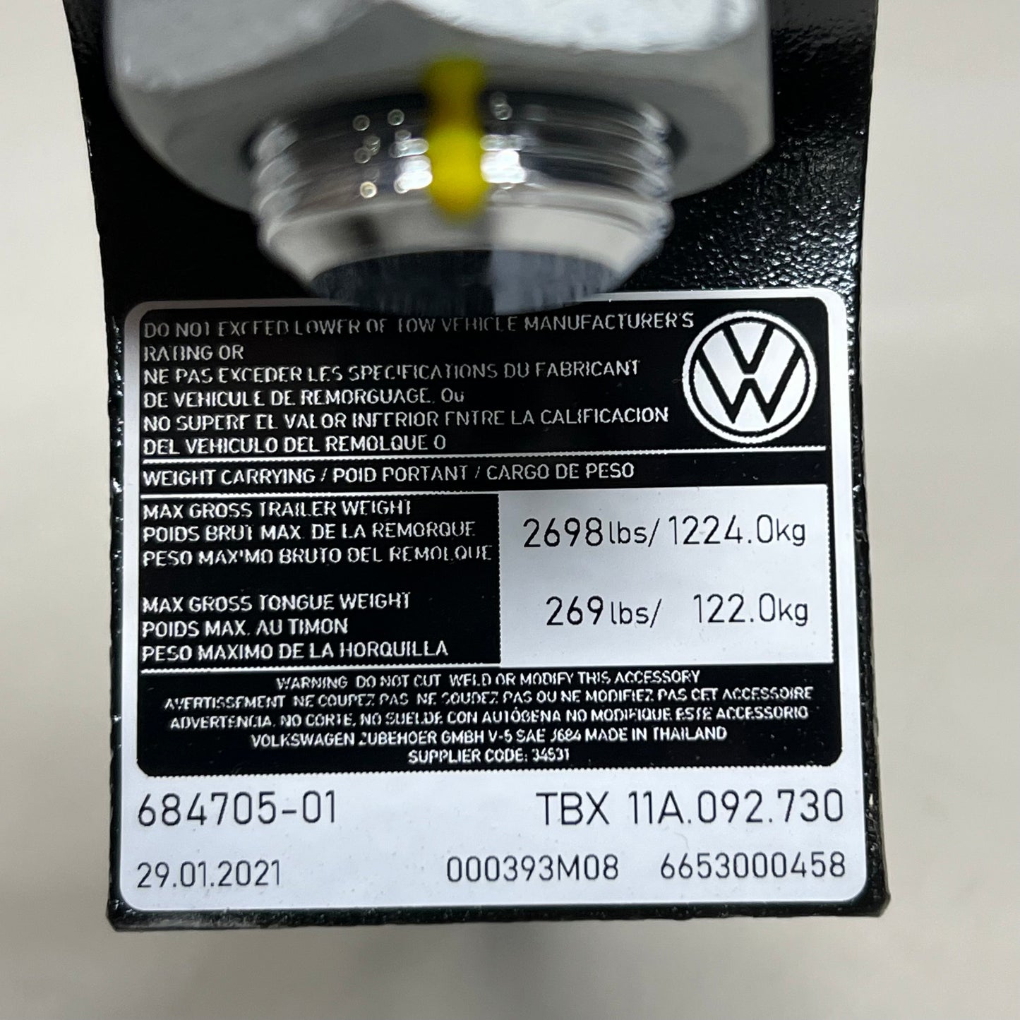 VOLKSWAGEN Trailer Hitch Ball And Ball Mount Sz 9" L x 7" H, 11A.092.730