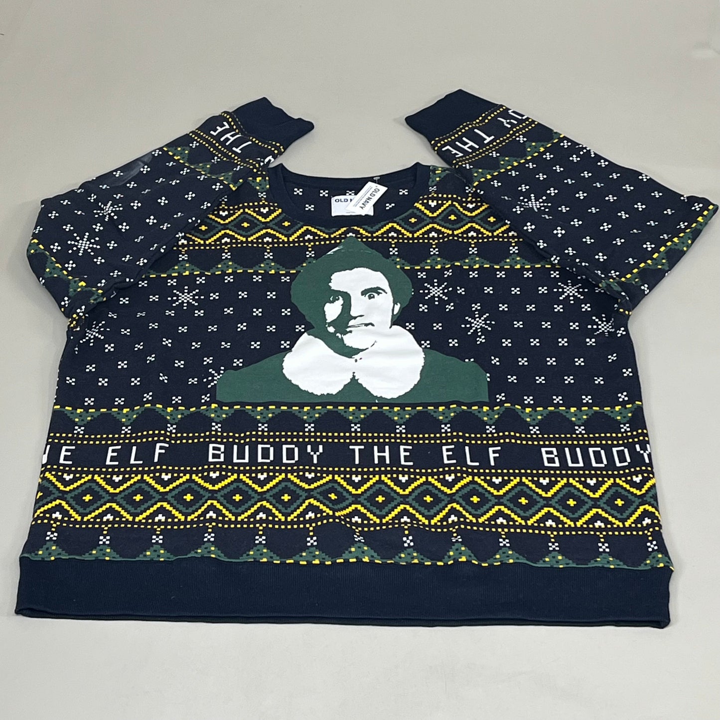 OLD NAVY Men's Christmas Holiday Buddy the Elf Crewneck Sweatshirt Sz
 XL Navy/Green 572579-00-1