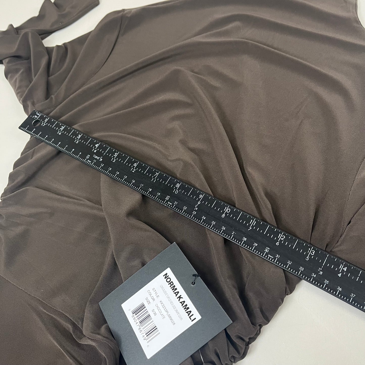 NORMA KAMALI Turtle Neck Ruched Side Drape Gown Unlined Women's S/36 Chocolate