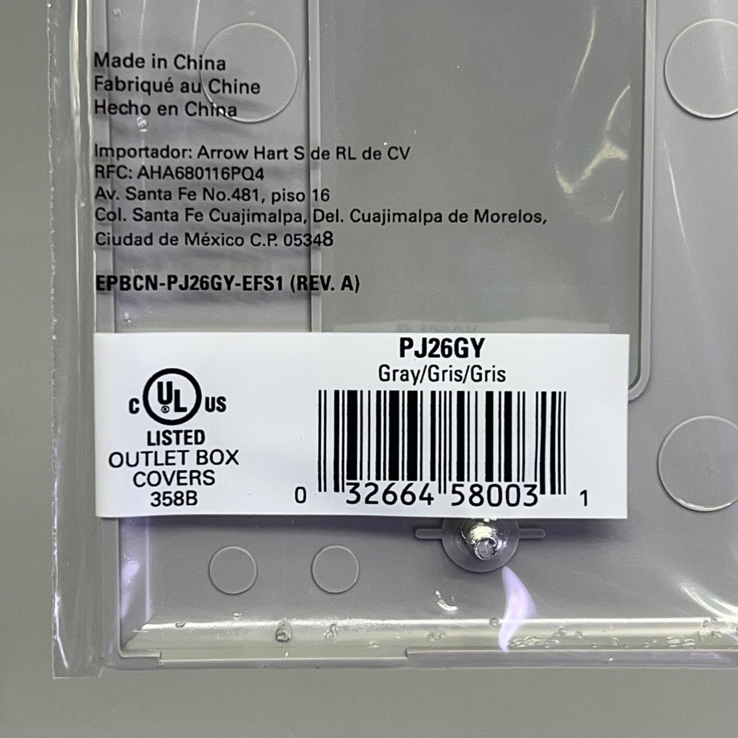 ZA@  EATON (5 PACK) Polycarbonate Single Gang GFCI Wall Plate Cutout Mid Size Grey PJ26GY