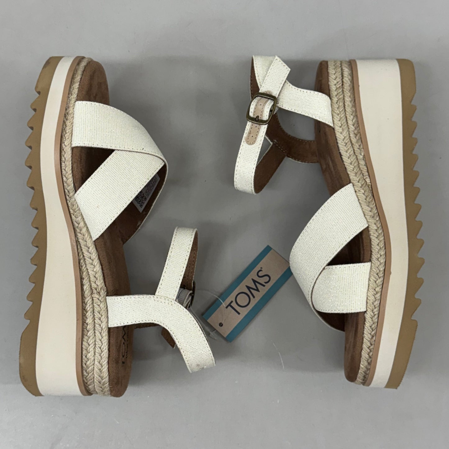 TOM'S Noelani Platform Wedge Sandals Women's Sz 9 EU40 Natural/Gold  10022418