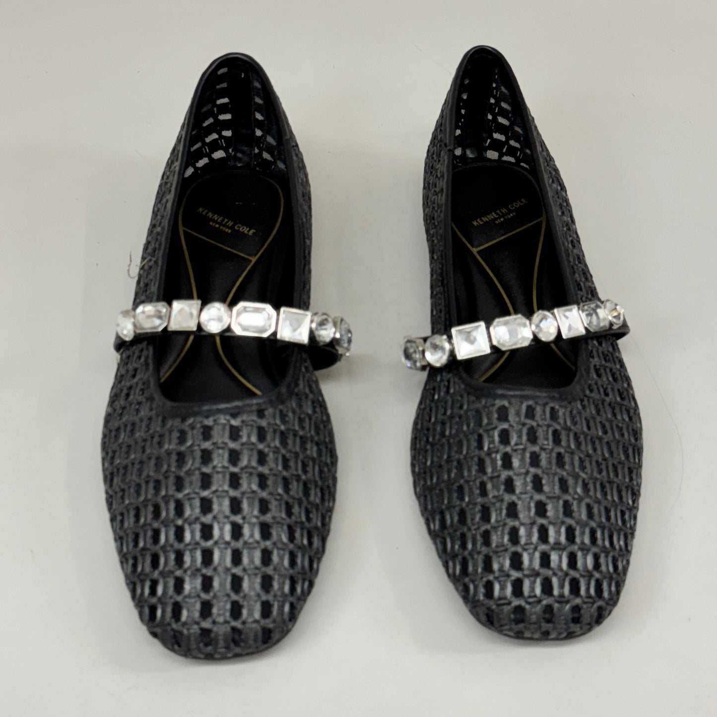 KENNETH COLE New York Zeta Raffia Jewel Jane Flat Women's Sz 10 Black KL25ZMJ01