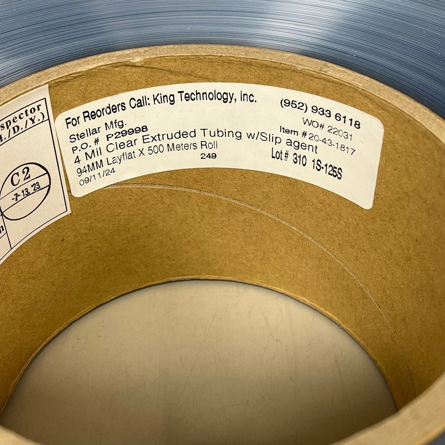 KING TECHNOLOGY INC Extruded Tubing W/ Strip Agent 4 Mil 94MM Layflat Clear 20-43-1817