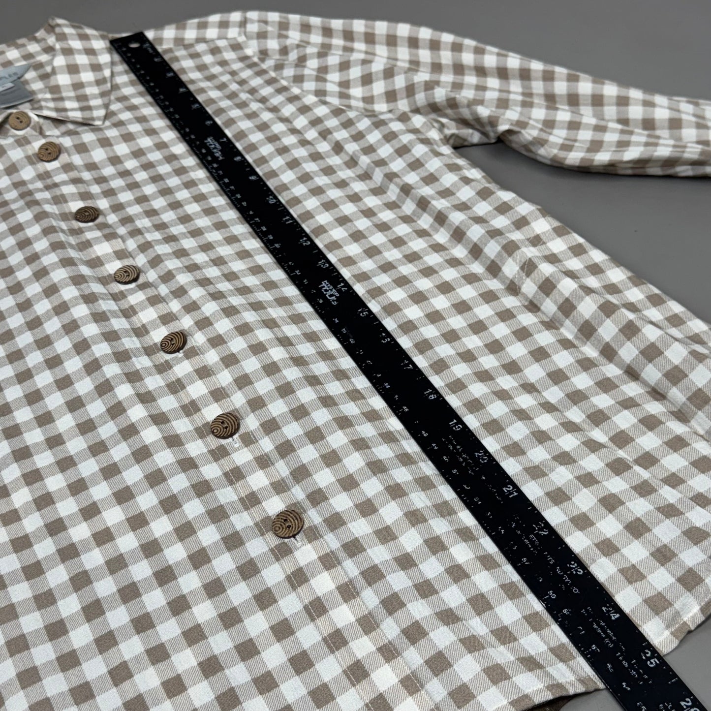 MULTIPLES Button-Up Plaid Shirt w/Cuff Petite Women's Sz PL Brown/Cream M44506BP