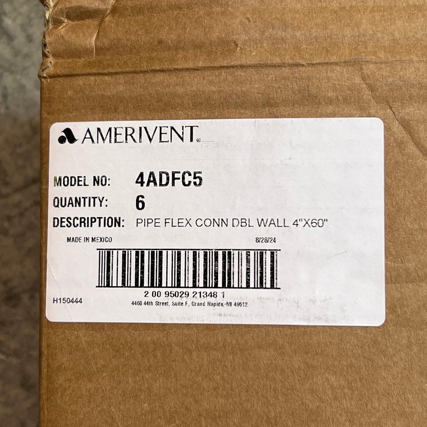 AMERIVENT (6 Pcs) Double Wall Flexible Vent Pipe Sz 4” x 60”, Silver 4ADFC5