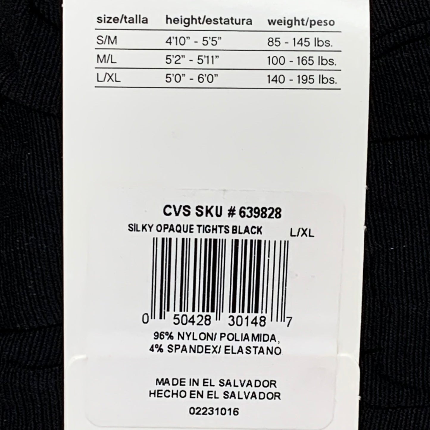 STYLE ESSENTIALS Tights Hanes Silky Opaque Size L XL Black Non Control Top