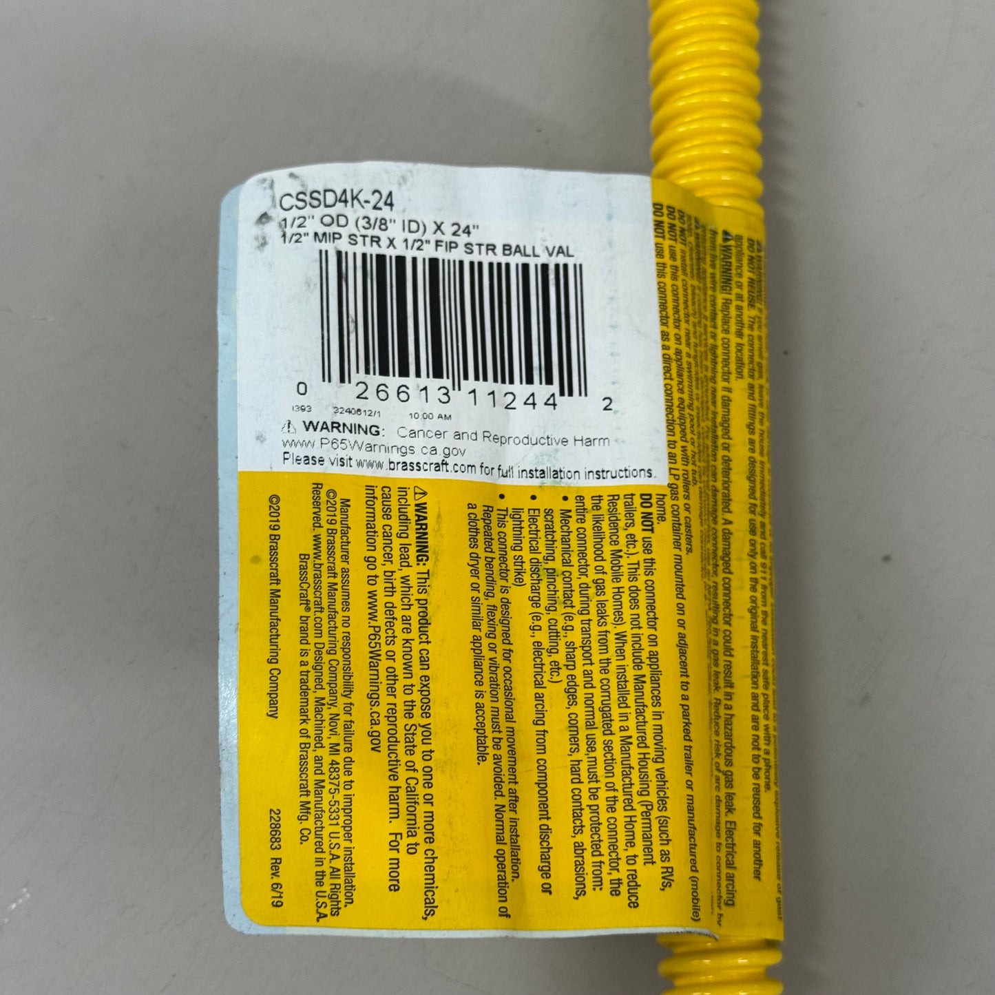BRASSCRAFT Coated Gas Appliance Connector 1/2" OD X 24" CSSD4K-24