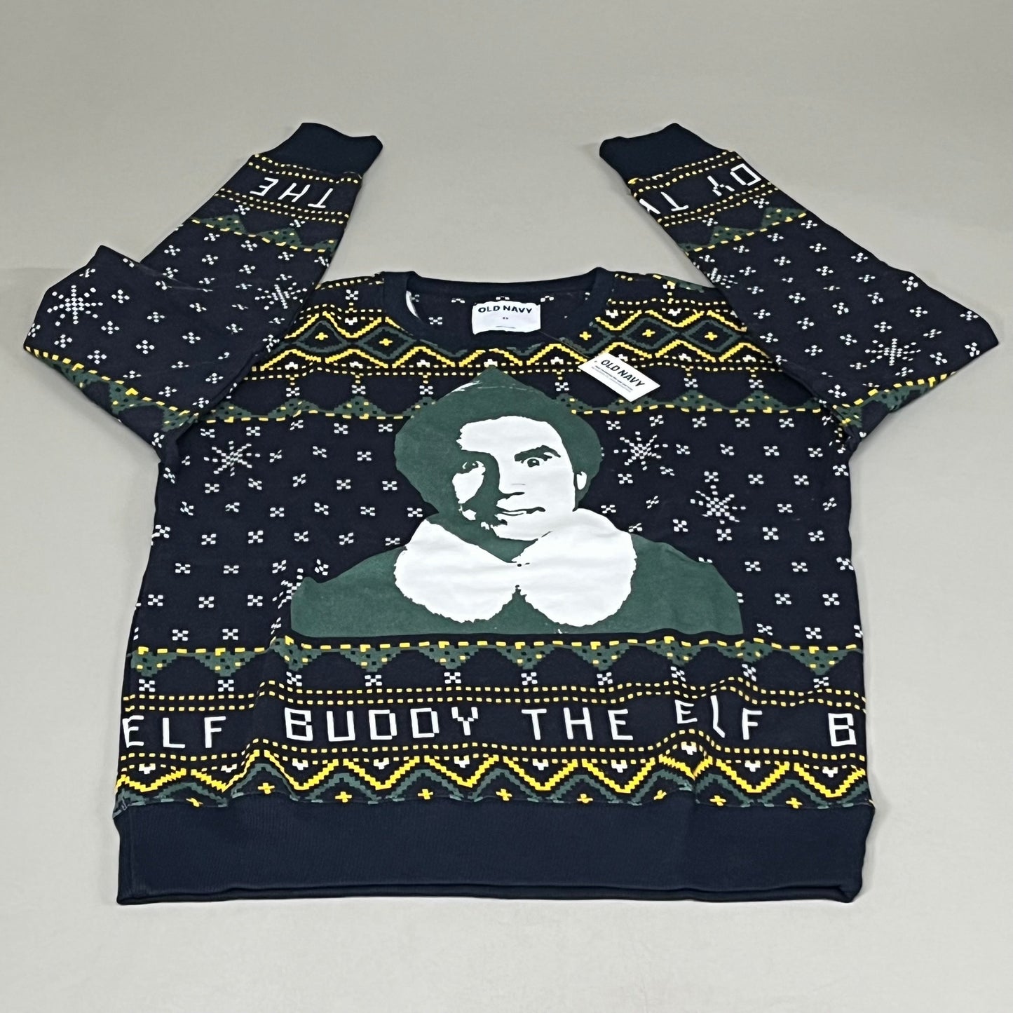 OLD NAVY Men's Christmas Holiday Buddy the Elf Crewneck Sweatshirt Sz L Navy/Green 572579-00-1
