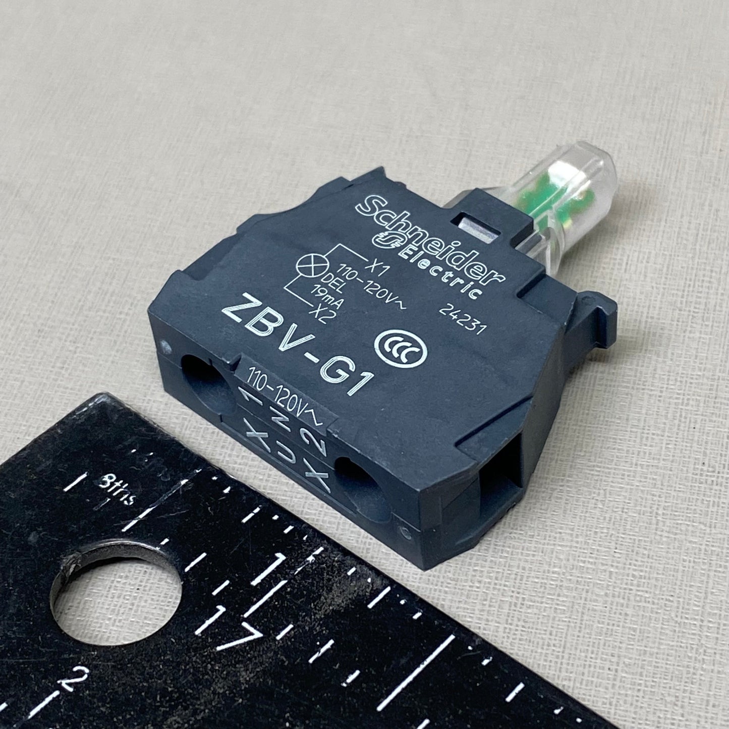 SCHNEIDER ELECTRIC Snap In Light Module Push Button 1.8"x1.3"x0.4" Black ZBVG1