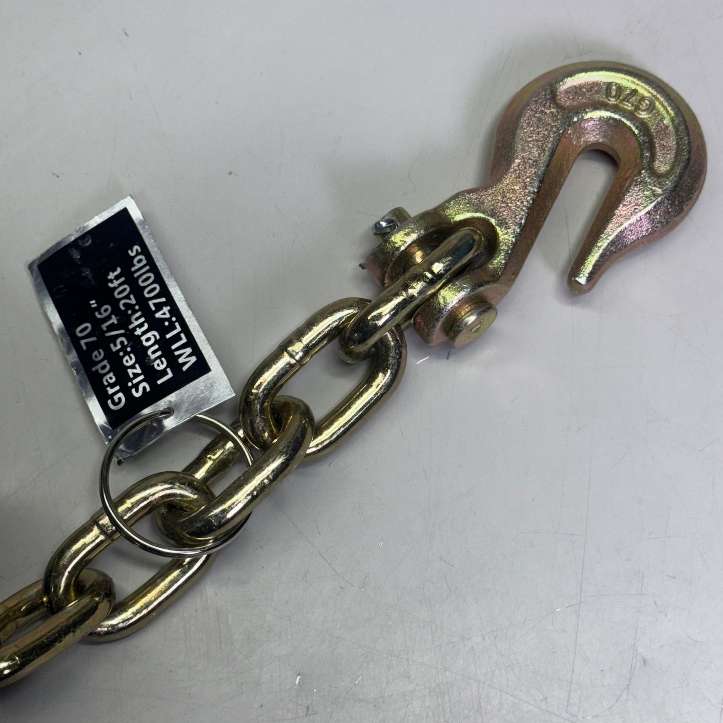 BOXER Cargo Chain With Clevis Grab Hooks Sz 5/16" x 20' Grade 70, Golden