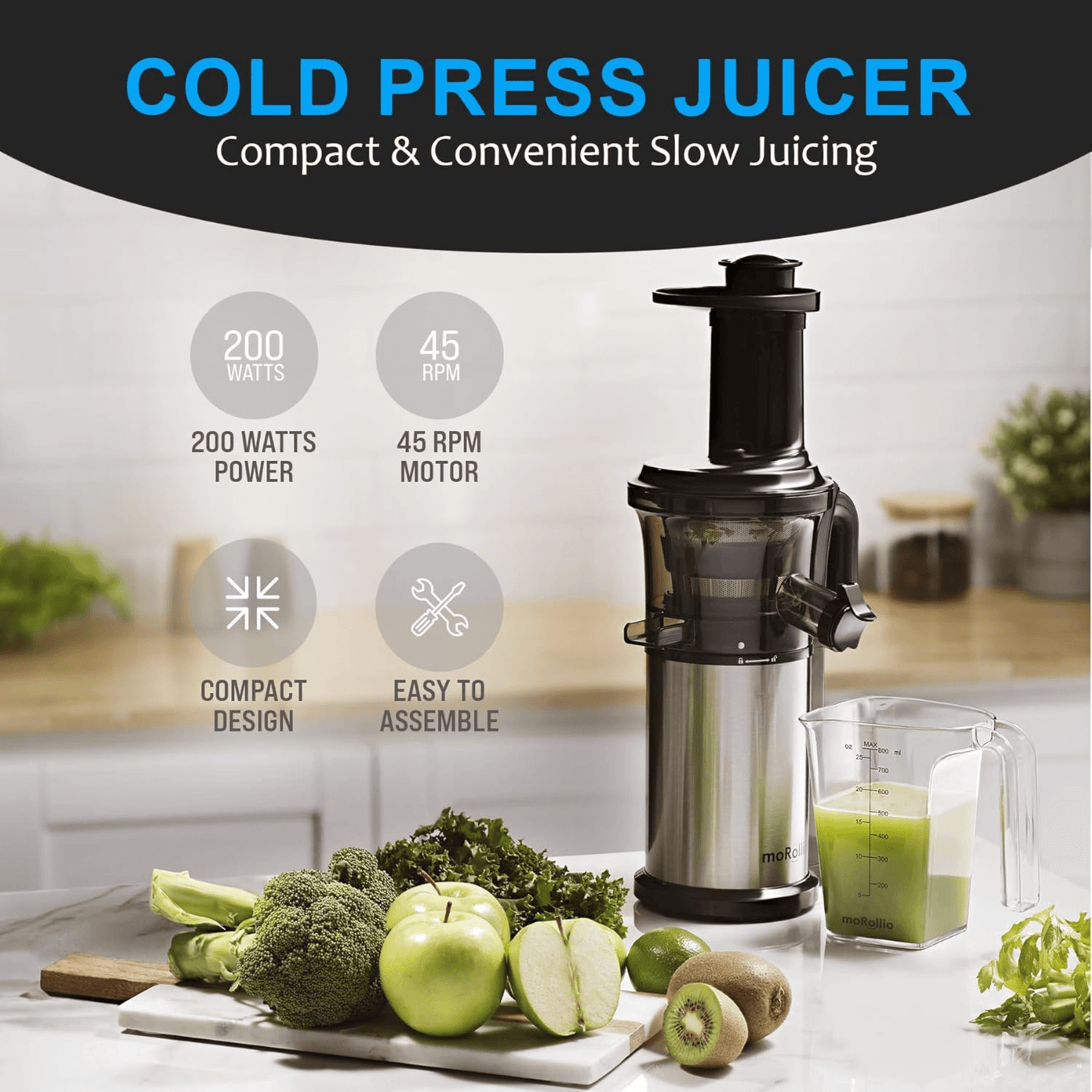 moRollio 45RPM Cold Press Slow Masticating Juicer