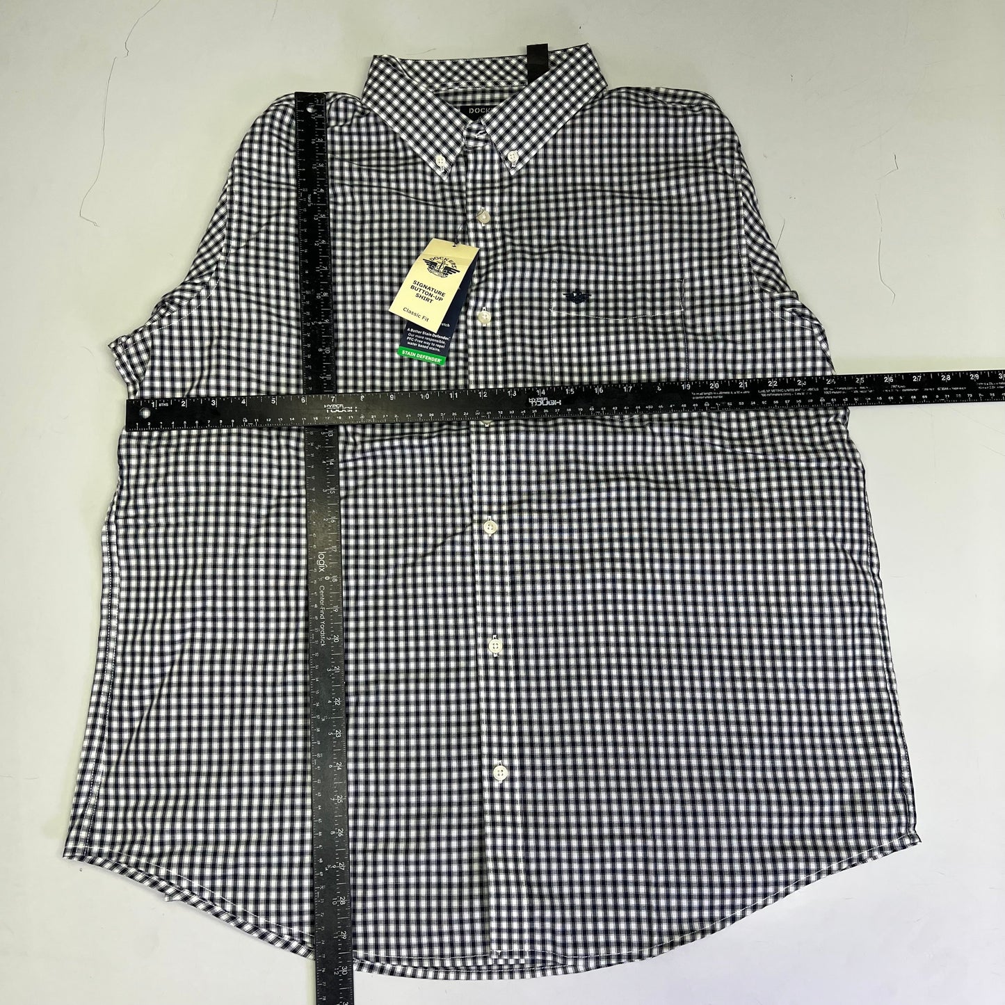 DOCKERS Signature Stain Defender Button Up Shirt Men's Sz XL Navy Blue A42520010